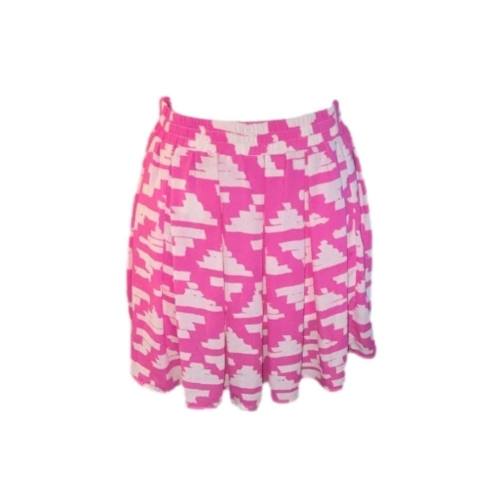 Vintage Look  Aqua Women's Adorable Pink Geometric Print Pleated Skirt Size M